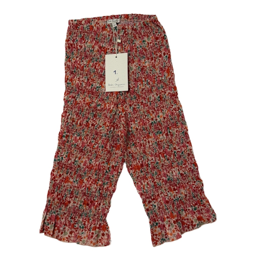 Bebe Organic Shorts Girls 12Y Red Pink Floral Clara Smocked Ruffle Boho Playful